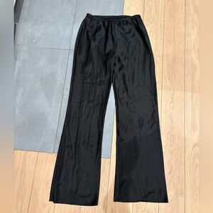 Reformation Gale Satin Mid Rise Bias Black Wide-Leg Pants
